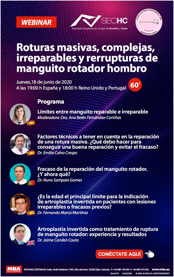 La Dra Ana Belén Fernández Cortiñas ejerce de ponente y moderadora en Webinar sobre roturas complejas de manguito rotador.